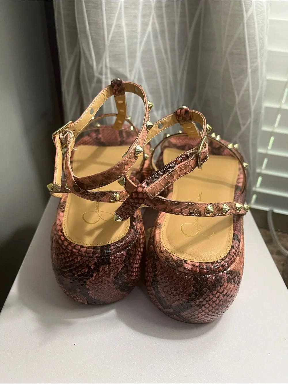 Jessica Simpson Rose Pink Snake-Print Platform Sandals